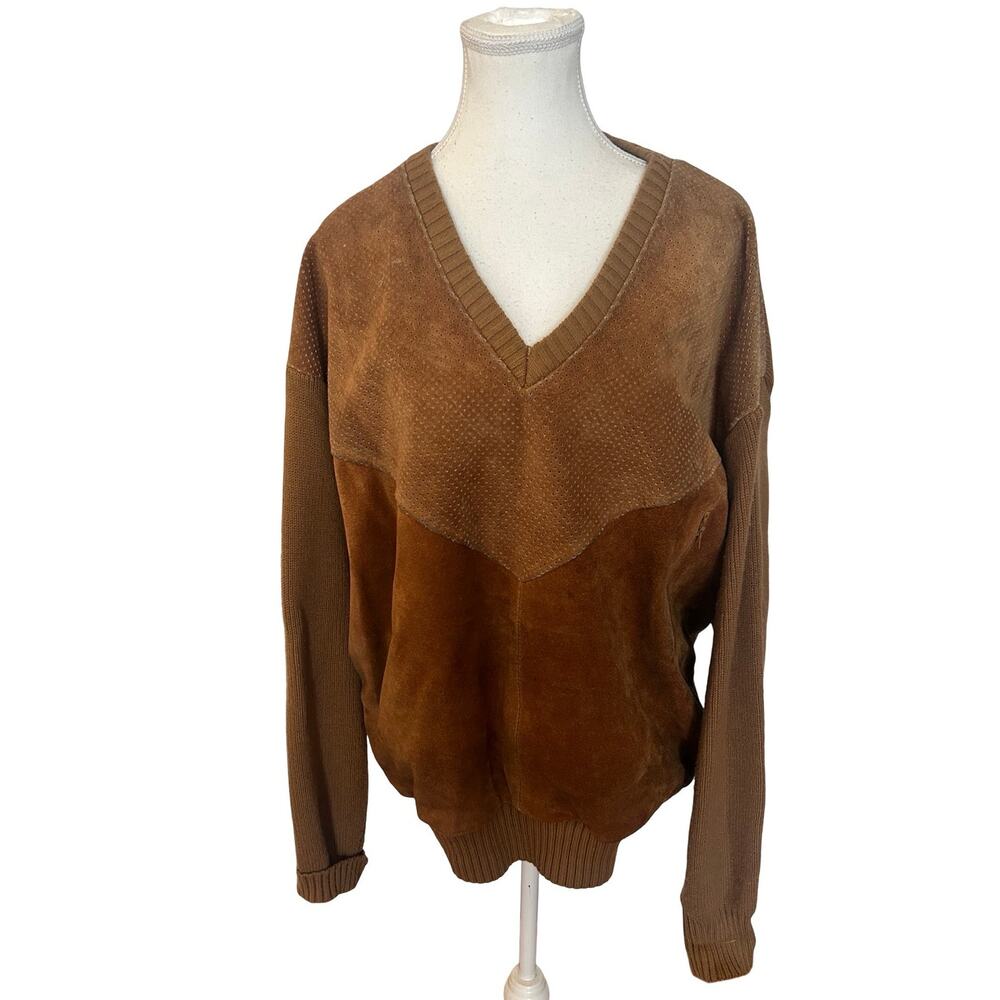 Vintage Sweater Emporium Suede‑Panel Knit Sweater